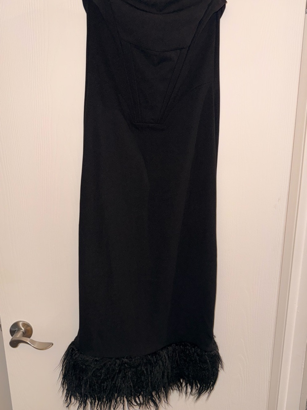 Black Feather-Hem Midi dress
